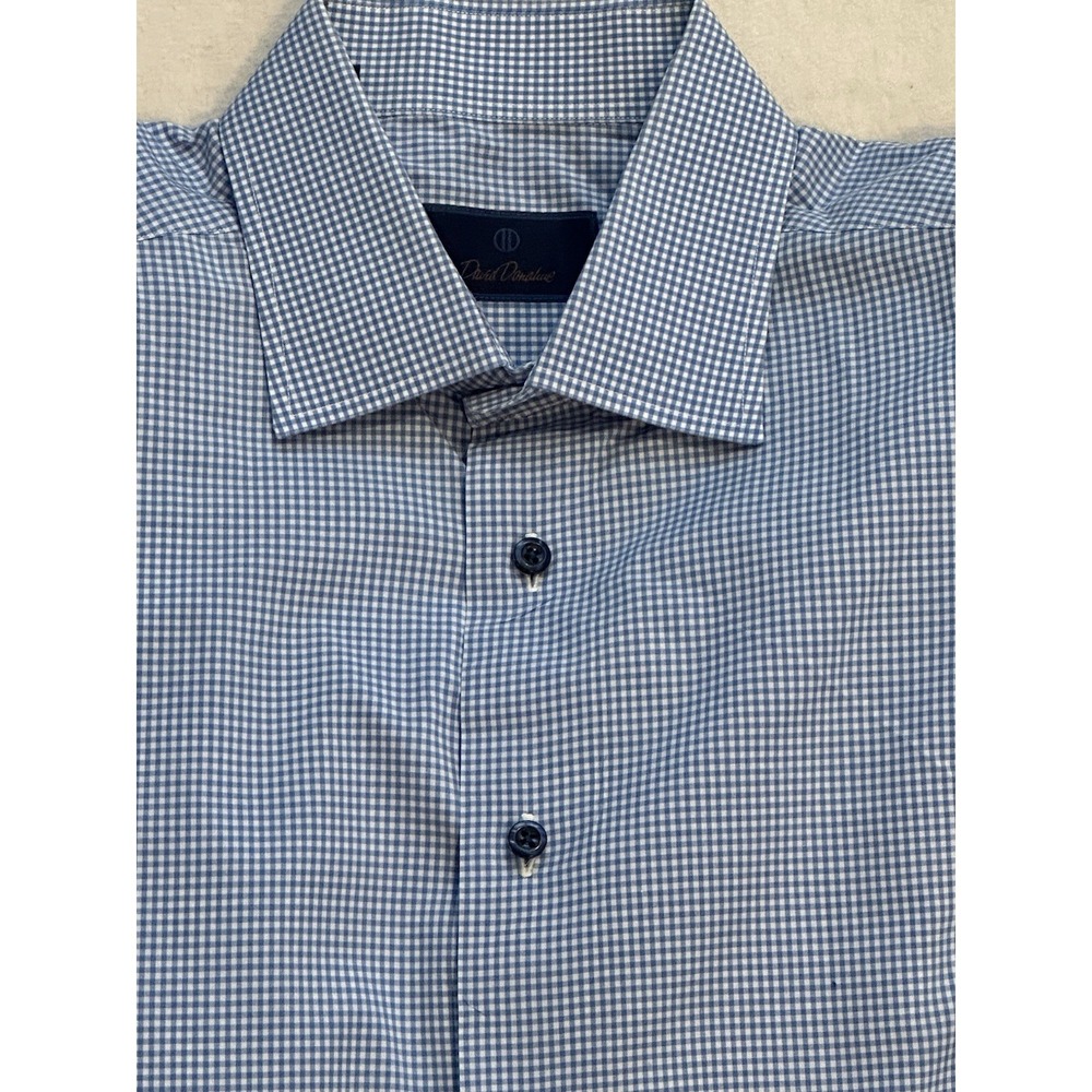 David Donahue Gingham Dress Shirt Luxury Cotton Blue Check Plaid sz.17 32/33